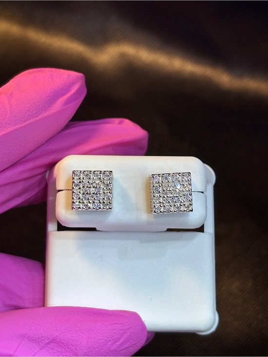 Moissanite Other - .925 Sterling Silver 2ct. VVS Moissanite Pave’ Square Stud Earrings